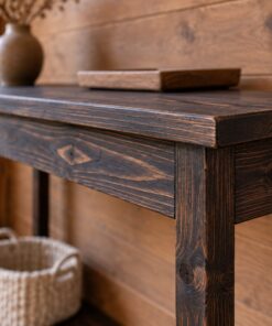 Bàn Console Gỗ Thông NT28 - Mặt Hẹp Chân Thanh Kệ Thấp Lối Vào, Gỗ Thông Màu Gỗ Cháy
