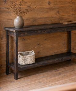 Bàn Console Gỗ Thông NT28 - Mặt Hẹp Chân Thanh Kệ Thấp Lối Vào, Gỗ Thông Màu Gỗ Cháy