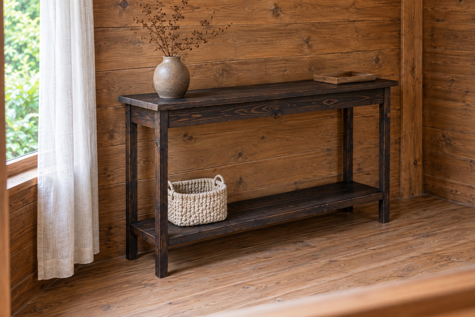 Bàn Console Gỗ Thông NT28 - Mặt Hẹp Chân Thanh Kệ Thấp Lối Vào, Gỗ Thông Màu Gỗ Cháy Bàn Console Gỗ Thông NT28 - Mặt Hẹp Chân Thanh Kệ Thấp Lối Vào, Gỗ Thông Màu Gỗ Cháy