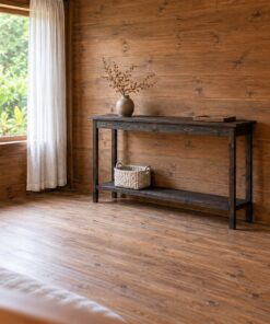 Bàn Console Gỗ Thông NT28 - Mặt Hẹp Chân Thanh Kệ Thấp Lối Vào, Gỗ Thông Màu Gỗ Cháy