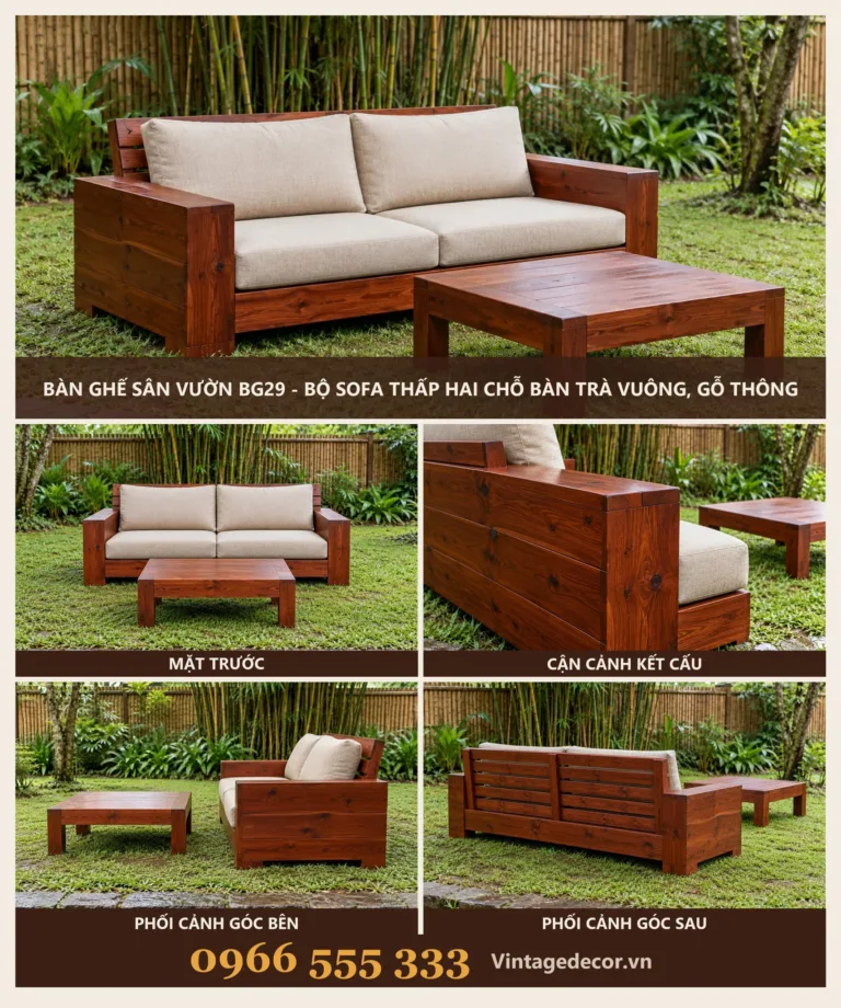 Bàn Ghế Sân Vườn BG29 Sofa Thấp Bàn Trà Vuông
