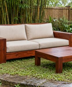 Bàn Ghế Sân Vườn BG29 - Bộ Sofa Thấp Hai Chỗ Bàn Trà Vuông, Gỗ Thông