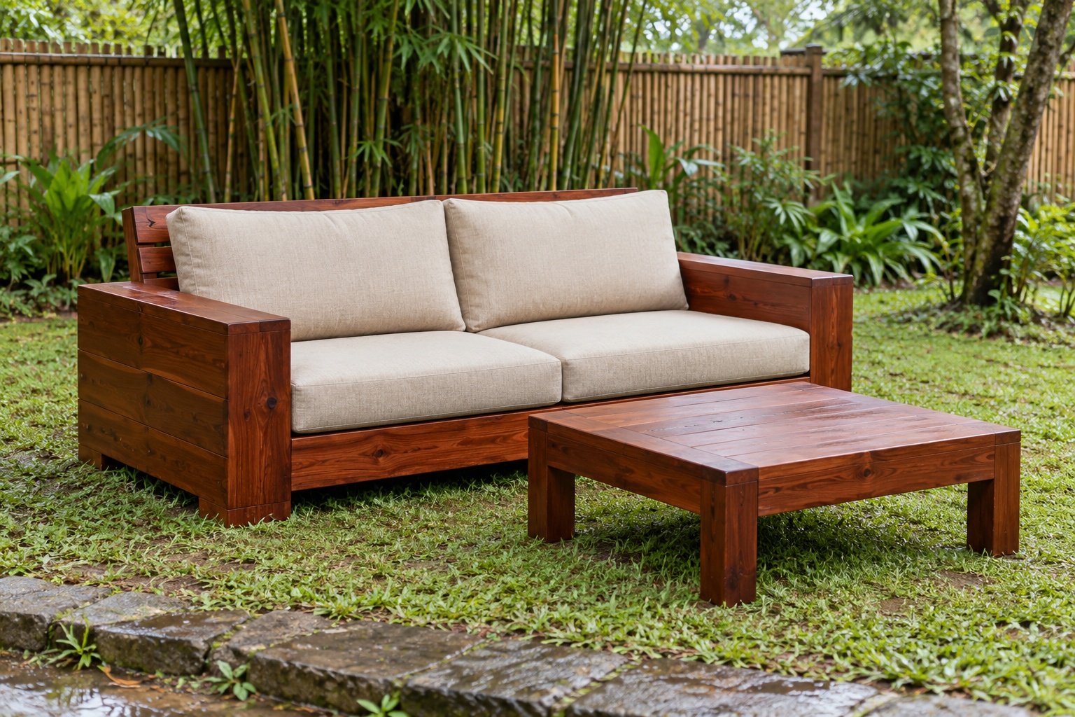 Bàn Ghế Sân Vườn BG29 - Bộ Sofa Thấp Hai Chỗ Bàn Trà Vuông, Gỗ Thông Bàn Ghế Sân Vườn BG29 - Bộ Sofa Thấp Hai Chỗ Bàn Trà Vuông, Gỗ Thông
