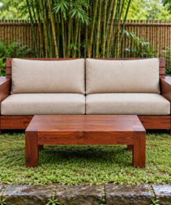 Bàn Ghế Sân Vườn BG29 - Bộ Sofa Thấp Hai Chỗ Bàn Trà Vuông, Gỗ Thông
