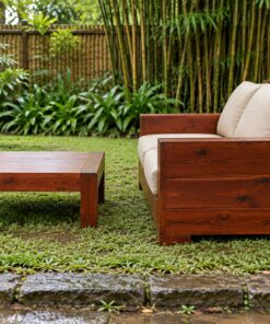 Bàn Ghế Sân Vườn BG29 - Bộ Sofa Thấp Hai Chỗ Bàn Trà Vuông, Gỗ Thông