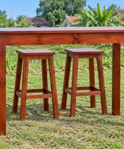 Bàn Ghế Sân Vườn BG30 - Bàn Cao Kiểu Quầy Hai Ghế Đẩu Có Gác Chân, Gỗ Thông