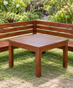 Bàn Ghế Sân Vườn BG31 - Ghế Băng Góc Chữ L Ôm Bàn Vuông, Gỗ Thông
