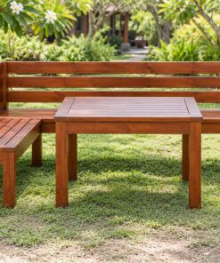 Bàn Ghế Sân Vườn BG31 - Ghế Băng Góc Chữ L Ôm Bàn Vuông, Gỗ Thông
