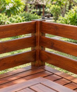 Bàn Ghế Sân Vườn BG31 - Ghế Băng Góc Chữ L Ôm Bàn Vuông, Gỗ Thông