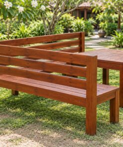 Bàn Ghế Sân Vườn BG31 - Ghế Băng Góc Chữ L Ôm Bàn Vuông, Gỗ Thông