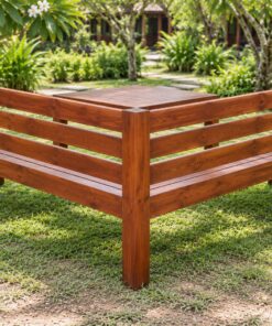 Bàn Ghế Sân Vườn BG31 - Ghế Băng Góc Chữ L Ôm Bàn Vuông, Gỗ Thông