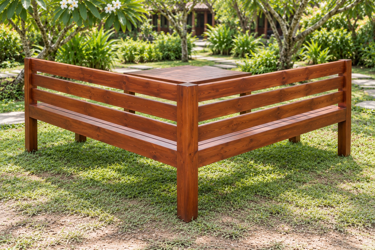 Bàn Ghế Sân Vườn BG31 - Ghế Băng Góc Chữ L Ôm Bàn Vuông, Gỗ Thông Bàn Ghế Sân Vườn BG31 - Ghế Băng Góc Chữ L Ôm Bàn Vuông, Gỗ Thông