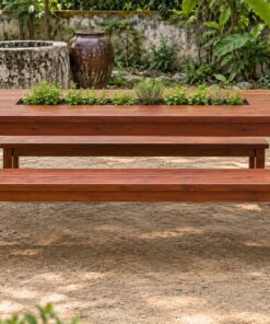 Bàn Ghế Sân Vườn BG32 - Bàn Dài Có Máng Trồng Cây Giữa Mặt, Gỗ Thông