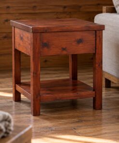 Bàn Gỗ Thông NT11 - Bàn Góc Sofa Vuông Có Ngăn Kéo, Gỗ Thông