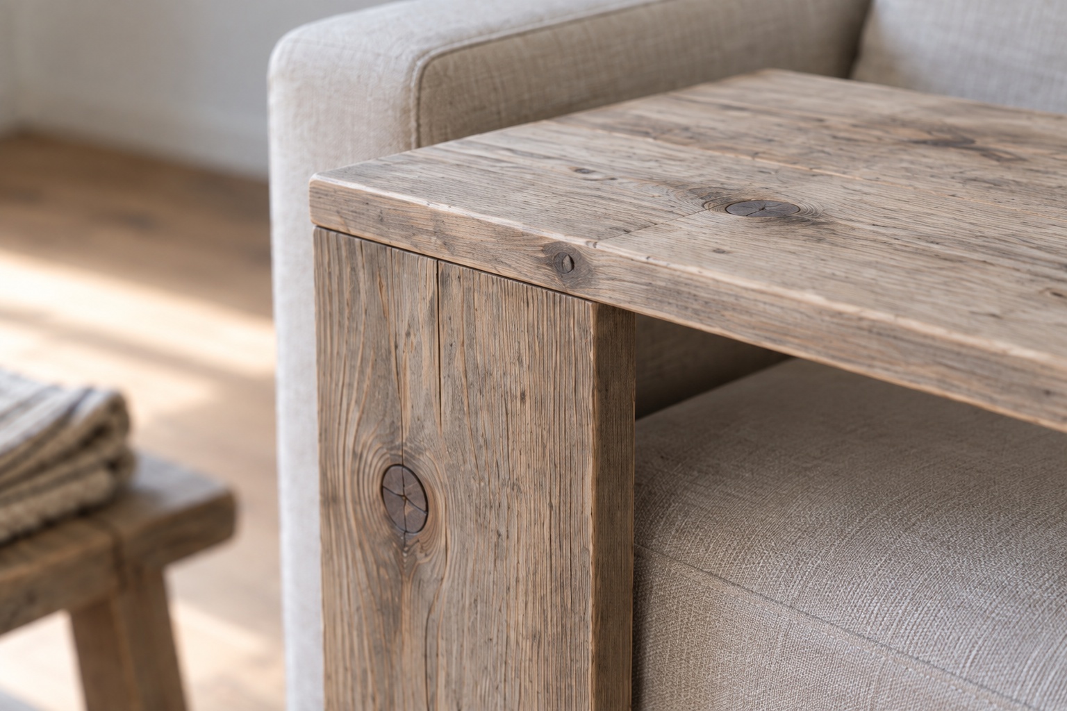 Bàn Gỗ Thông NT36 - Cạnh Sofa Chữ C Mặt Vươn Qua Đệm Ngồi, Gỗ Thông Màu Vintage Bàn Gỗ Thông NT36 - Cạnh Sofa Chữ C Mặt Vươn Qua Đệm Ngồi, Gỗ Thông Màu Vintage