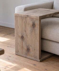 Bàn Gỗ Thông NT36 - Cạnh Sofa Chữ C Mặt Vươn Qua Đệm Ngồi, Gỗ Thông Màu Vintage