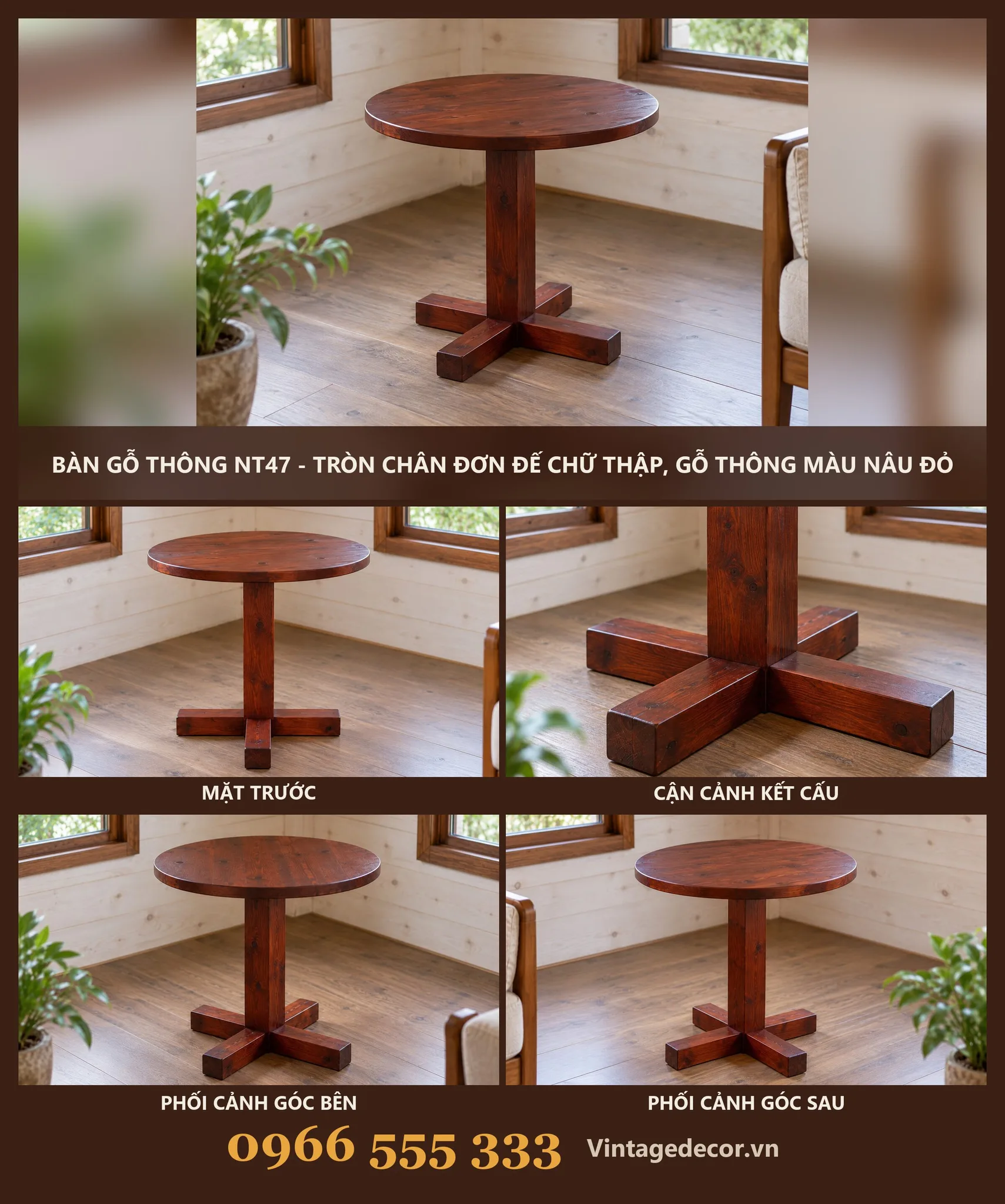Bàn Gỗ NT47 Chân Đơn Đế Chữ Thập