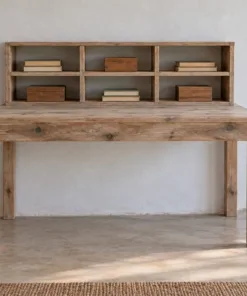 Bàn Làm Việc Gỗ Thông NT66 - Kệ Ô Đứng Trên Mặt Bàn, Gỗ Thông Màu Vintage