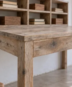 Bàn Làm Việc Gỗ Thông NT66 - Kệ Ô Đứng Trên Mặt Bàn, Gỗ Thông Màu Vintage