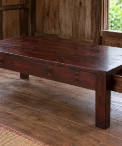 Bàn Trà Gỗ Thông NT35 - Chữ Nhật Hai Ngăn Kéo Hai Đầu, Gỗ Thông Màu Nâu Cánh Gián