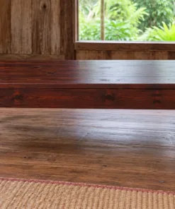 Bàn Trà Gỗ Thông NT35 - Chữ Nhật Hai Ngăn Kéo Hai Đầu, Gỗ Thông Màu Nâu Cánh Gián