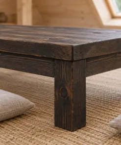 Bàn trà NT37 – cận góc mép mặt dày, chân vuông bản to