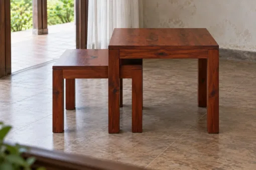 Bàn Trà Gỗ Thông NT38 - Bộ Hai Chiếc Lồng Cao Thấp, Gỗ Thông Màu Nâu Đỏ Bàn trà NT38 – hai chiếc đặt cạnh nhau thành hai tầng mặt bàn