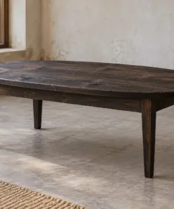 Bàn Trà Gỗ Thông NT55 - Mặt Bầu Dục Chân Vuông Thon, Gỗ Thông Màu Gỗ Cháy