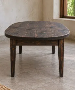 Bàn Trà Gỗ Thông NT55 - Mặt Bầu Dục Chân Vuông Thon, Gỗ Thông Màu Gỗ Cháy