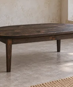 Bàn Trà Gỗ Thông NT55 - Mặt Bầu Dục Chân Vuông Thon, Gỗ Thông Màu Gỗ Cháy