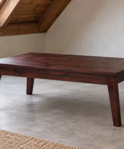 Bàn Trà Gỗ Thông NT65 - Chân Vát Chéo Xòe Ra Bốn Góc, Gỗ Thông Màu Nâu Cánh Gián