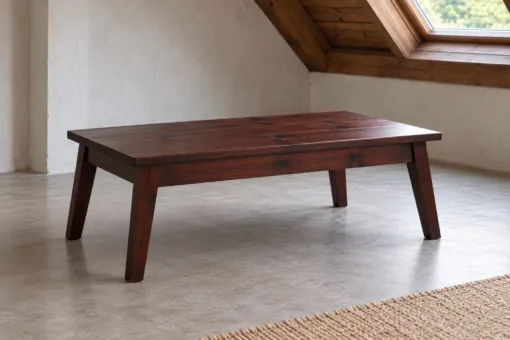 Bàn Trà Gỗ Thông NT65 - Chân Vát Chéo Xòe Ra Bốn Góc, Gỗ Thông Màu Nâu Cánh Gián