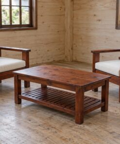 Bộ Bàn Ghế Phòng Khách NT12 - Bàn Trà Thấp Hai Ghế Bành Khung Hộp, Gỗ Thông