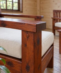 Bộ Bàn Ghế Phòng Khách NT12 - Bàn Trà Thấp Hai Ghế Bành Khung Hộp, Gỗ Thông