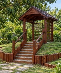 Chòi Gỗ Sân Vườn CK2 - Mái Đầu Hồi Vách Lưới Bậc Thang Gỗ, Gỗ Thông
