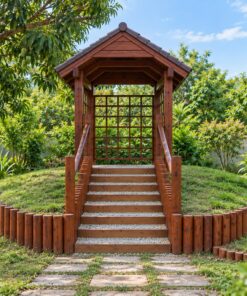 Chòi Gỗ Sân Vườn CK2 - Mái Đầu Hồi Vách Lưới Bậc Thang Gỗ, Gỗ Thông