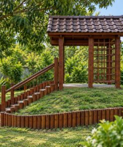 Chòi Gỗ Sân Vườn CK2 - Mái Đầu Hồi Vách Lưới Bậc Thang Gỗ, Gỗ Thông