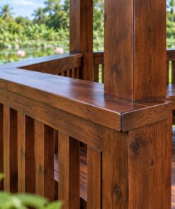 Chòi Gỗ Sân Vườn T100 - Lục Giác Lan Can Bản Rộng Ngồi Tựa Được, Gỗ Thông Màu Nâu Cánh Gián
