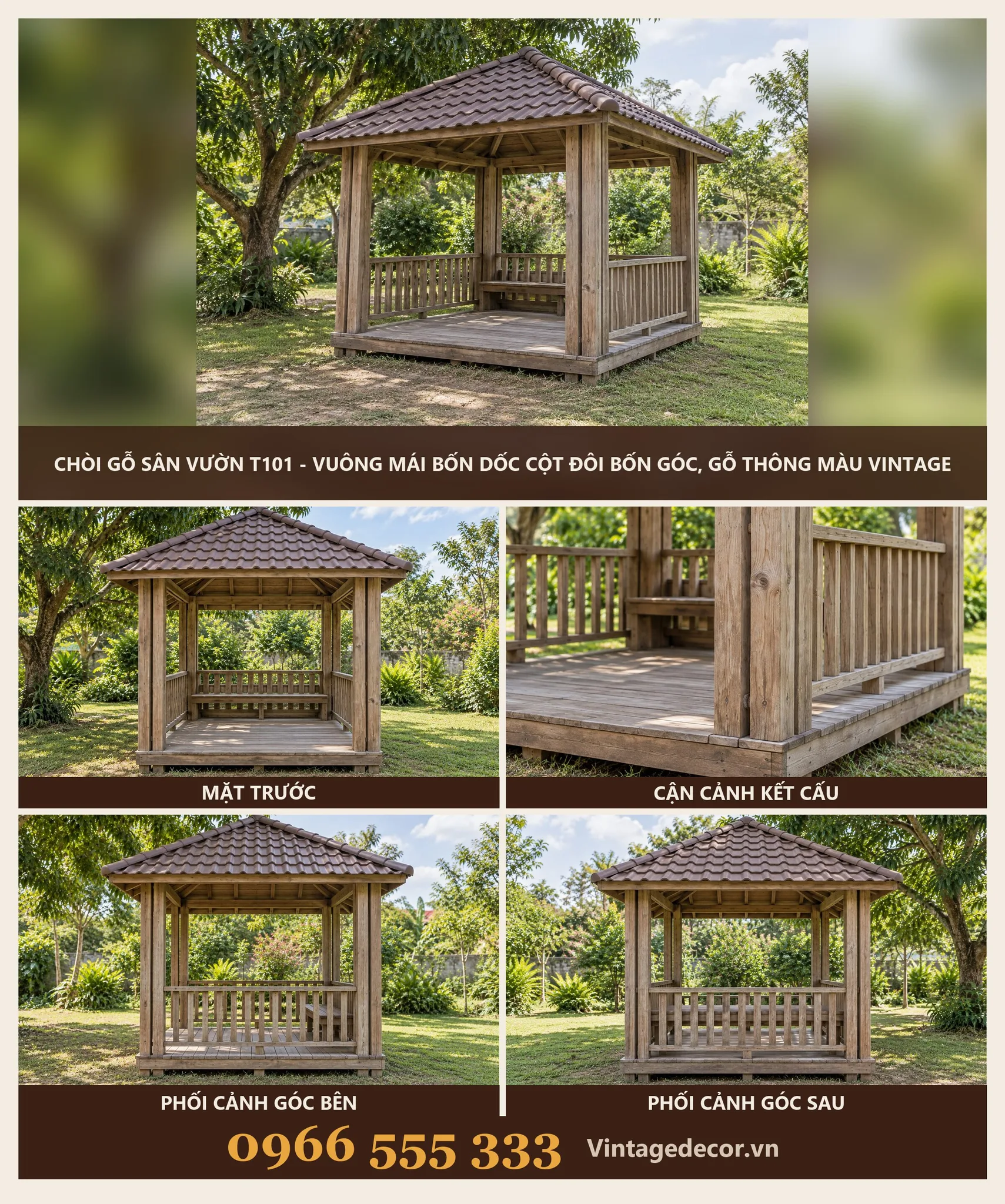 Chòi Gỗ T101 Cột Đôi Bốn Góc