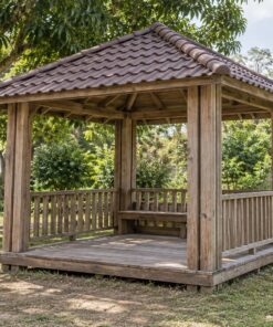 Chòi Gỗ Sân Vườn T101 - Vuông Mái Bốn Dốc Cột Đôi Bốn Góc, Gỗ Thông Màu Vintage