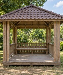 Chòi Gỗ Sân Vườn T101 - Vuông Mái Bốn Dốc Cột Đôi Bốn Góc, Gỗ Thông Màu Vintage