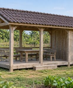 Chòi Gỗ Sân Vườn T102 - Chữ Nhật Một Đầu Đóng Vách Làm Kho Nhỏ, Gỗ Thông Màu Vintage