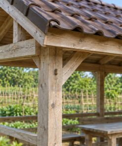 Chòi Gỗ Sân Vườn T102 - Chữ Nhật Một Đầu Đóng Vách Làm Kho Nhỏ, Gỗ Thông Màu Vintage