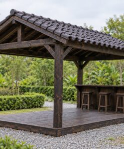 Chòi Gỗ Sân Vườn T103 - Chữ Nhật Quầy Bar Gỗ Dọc Một Bên, Gỗ Thông Màu Gỗ Cháy