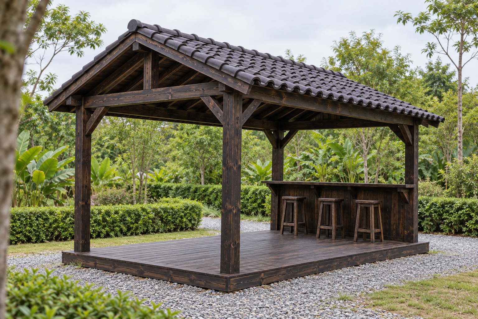 Chòi Gỗ Sân Vườn T103 - Chữ Nhật Quầy Bar Gỗ Dọc Một Bên, Gỗ Thông Màu Gỗ Cháy Chòi Gỗ Sân Vườn T103 - Chữ Nhật Quầy Bar Gỗ Dọc Một Bên, Gỗ Thông Màu Gỗ Cháy