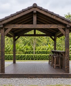Chòi Gỗ Sân Vườn T103 - Chữ Nhật Quầy Bar Gỗ Dọc Một Bên, Gỗ Thông Màu Gỗ Cháy