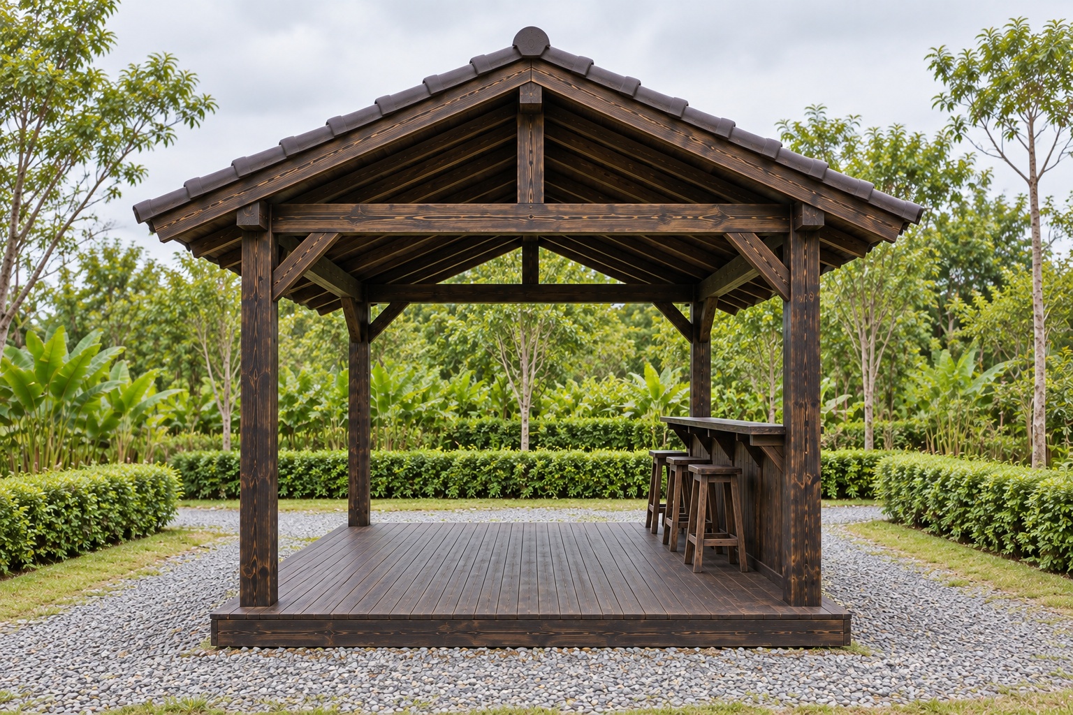 Chòi Gỗ Sân Vườn T103 - Chữ Nhật Quầy Bar Gỗ Dọc Một Bên, Gỗ Thông Màu Gỗ Cháy Chòi Gỗ Sân Vườn T103 - Chữ Nhật Quầy Bar Gỗ Dọc Một Bên, Gỗ Thông Màu Gỗ Cháy