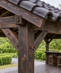 Chòi Gỗ Sân Vườn T103 - Chữ Nhật Quầy Bar Gỗ Dọc Một Bên, Gỗ Thông Màu Gỗ Cháy