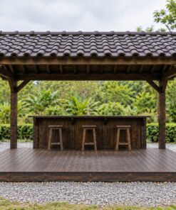 Chòi Gỗ Sân Vườn T103 - Chữ Nhật Quầy Bar Gỗ Dọc Một Bên, Gỗ Thông Màu Gỗ Cháy