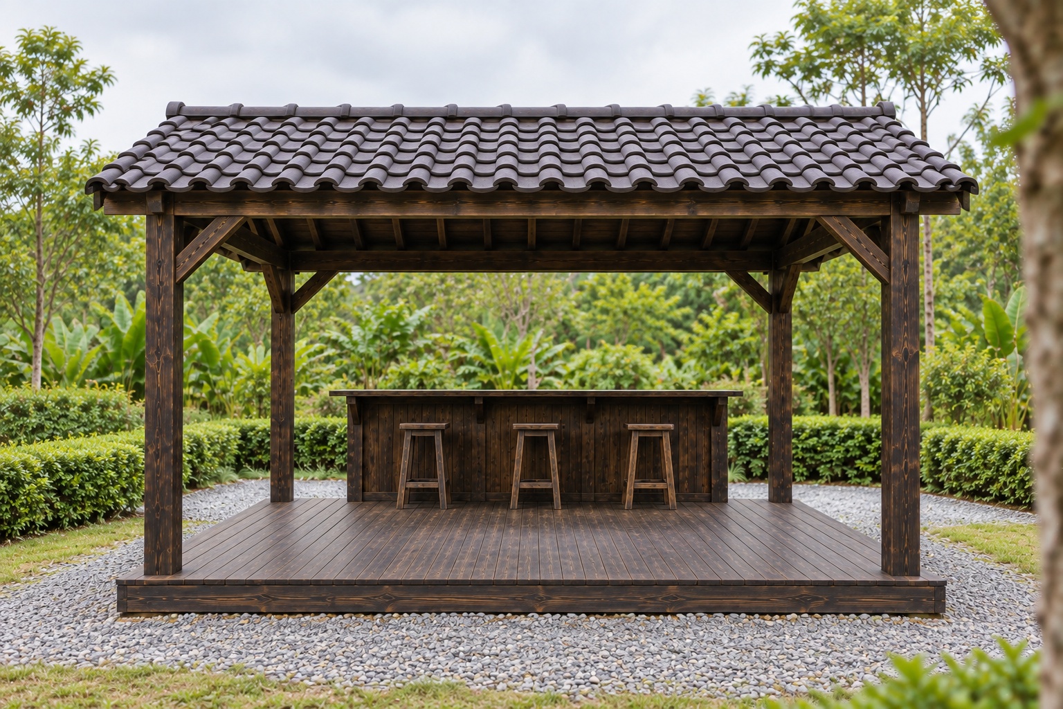 Chòi Gỗ Sân Vườn T103 - Chữ Nhật Quầy Bar Gỗ Dọc Một Bên, Gỗ Thông Màu Gỗ Cháy Chòi Gỗ Sân Vườn T103 - Chữ Nhật Quầy Bar Gỗ Dọc Một Bên, Gỗ Thông Màu Gỗ Cháy
